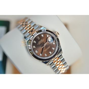 ĐỒNG HỒ ROLEX DATEJUST NỮ 279171 MẶT NÂU SOCOLA THANH LỊCH CỌC KIM CƯƠNG - SIZE 28- NEW FULLBOX