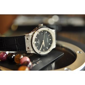 ĐỒNG HỒ HUBLOT CLASSIC FUSION TITANIUM 42MM CUSTOM DIAMOND NEW 100% MẶT ĐEN