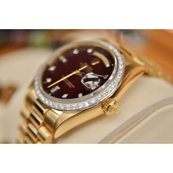ĐỒNG HỒ NAM ROLEX MẶT ĐỎ 18048 DAY-DATE PRESIDENT VÀNG KHỐI 18K