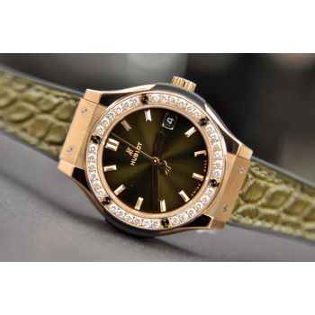 ĐỒNG HỒ NỮ HUBLOT CLASSIC FUSION GREEN KING GOLD 18K SIZE 33MM NEW 100%