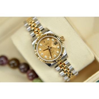 ĐỒNG HỒ NỮ ROLEX DATEJUST 179173 MẶT VI TÍNH VÀNG CỌC SỐ KIM CƯƠNG NEW 99%