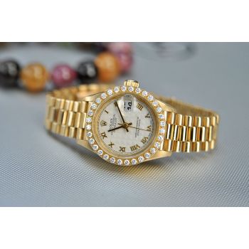 ĐỒNG HỒ NỮ ROLEX OYSTER DATEJUST 69178 MẶT TRẮNG 3D CỌC SỐ LA MÃ VÀNG ĐÚC 18K