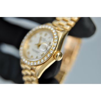 ĐỒNG HỒ NỮ ROLEX OYSTER DATEJUST 69178 MẶT TRẮNG 3D CỌC SỐ LA MÃ VÀNG ĐÚC 18K