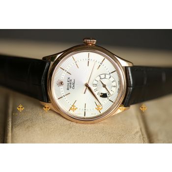 Đồng hồ Rolex Cellini Dual Time 50525 Mặt Số Bạc, Vàng hồng 18k, 39 mm