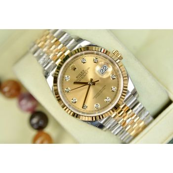 ĐỒNG HỒ ROLEX DATEJUST 126233 CỌC SỐ KIM CƯƠNG MẶT TIA VÀNG ĐÚC 18K