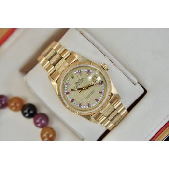 ĐỒNG HỒ ROLEX DATEJUST 16018 VÀNG KHỐI 18K CỌC SỐ RUBY ĐỎ