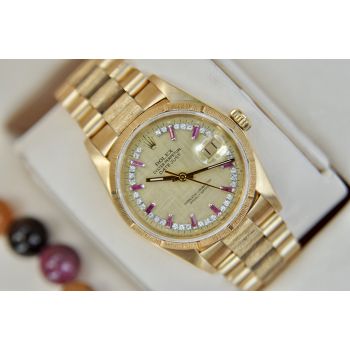 ĐỒNG HỒ ROLEX DATEJUST 16018 VÀNG KHỐI 18K CỌC SỐ RUBY ĐỎ