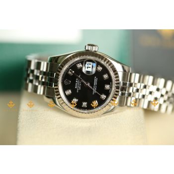 Đồng hồ Rolex Lady-Datejust 179174 Mặt đen cọc số kim cương, full box 2018