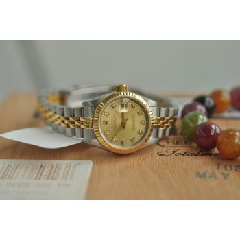 ĐỒNG HỒ ROLEX NỮ 5 SỐ 69173 MẶT KIM CƯƠNG DEMI VÀNG 18K