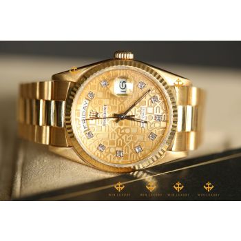 ĐỒNG HỒ ROLEX PRESIDENT DAY-DATE 18238 MẶT VI TÍNH VÀNG ĐÚC KIM CƯƠNG