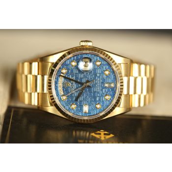 ĐỒNG HỒ ROLEX PRESIDENT DAY-DATE 18238 MẶT VI TÍNH XANH KIM CƯƠNG