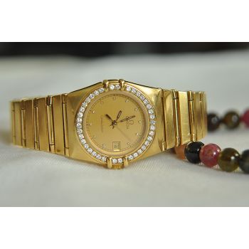 ĐỒNG HỒ NỮ OMEGA CONSTELLATION VÀNG ĐÚC 18K NIỀNG KIM CƯƠNG