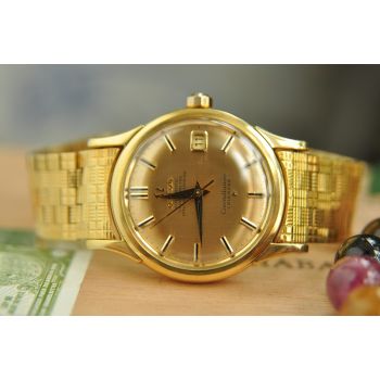 ĐỒNG HỒ OMEGA CONSTELLATION BÁT ÚP MẶT SỐ CỌC ĐÁ ĐEN DÂY VỎ 18K