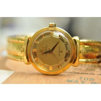 ĐỒNG HỒ OMEGA CONSTELLATION BÁT QUÁI CỌC MŨI TÊN RUỘNG BẬC THANG VÀNG ĐÚC 18K