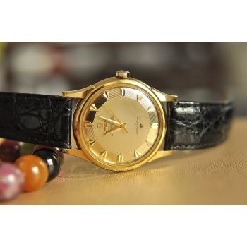 ĐỒNG HỒ OMEGA CONSTELLATION CỌC MŨI TÊN RUỘNG BẬC THANG VÀNG ĐÚC 18K DÂY DA
