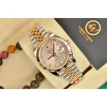 ĐỒNG HỒ ROLEX DATEJUST 126331 CỌC SỐ KIM CƯƠNG SIZE 41MM DEMI VÀNG HỒNG - HÀNG MỚI 100% ĐẦY ĐỦ HỘP SỔ THẺ KHÓA ỐP ĐỜI MỚI.