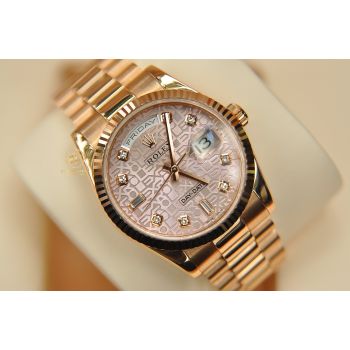 ĐỒNG HỒ ROLEX DAYDATE NAM SIZE 36 118235 MẶT VI TÍNH HỒNG CỌC KIM CƯƠNG
