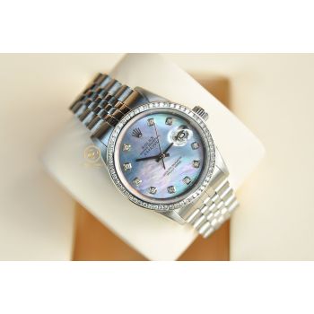 ĐỒNG HỒ NAM ROLEX DATEJUST 16234 THÉP SIZE 36 MẶT ỐC XANH TÍM ĐỘC ĐÁO SIÊU HIẾM